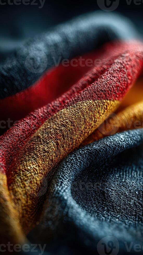 Vibrant folds of fabric display the colors of the German flag in intricate detail in a striking close-up shot photo