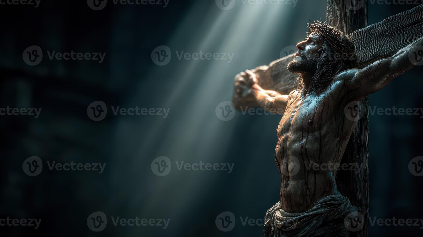 Powerful depiction of crucifixion highlighting sacrifice and spiritual significance in a dark setting photo