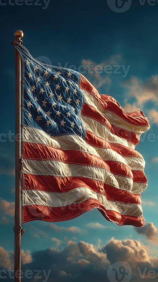 Symbol of freedom and unity flutters in the wind against a clear sky photo