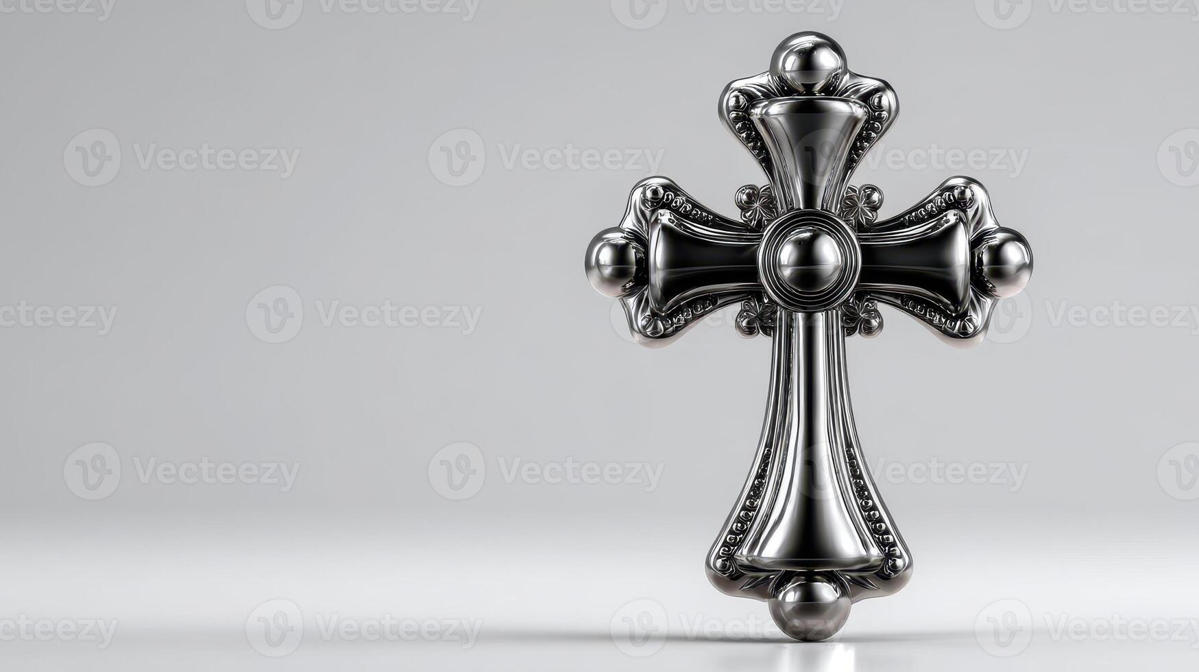 Ornate black metal cross displayed on a bright background capturing intricate details and elegant design photo