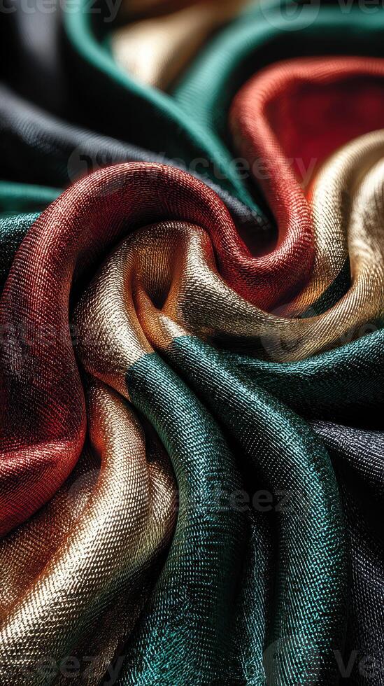 Colorful silk fabric displayed with intricate folds showcasing a rich palette inspired by nature and artistry photo