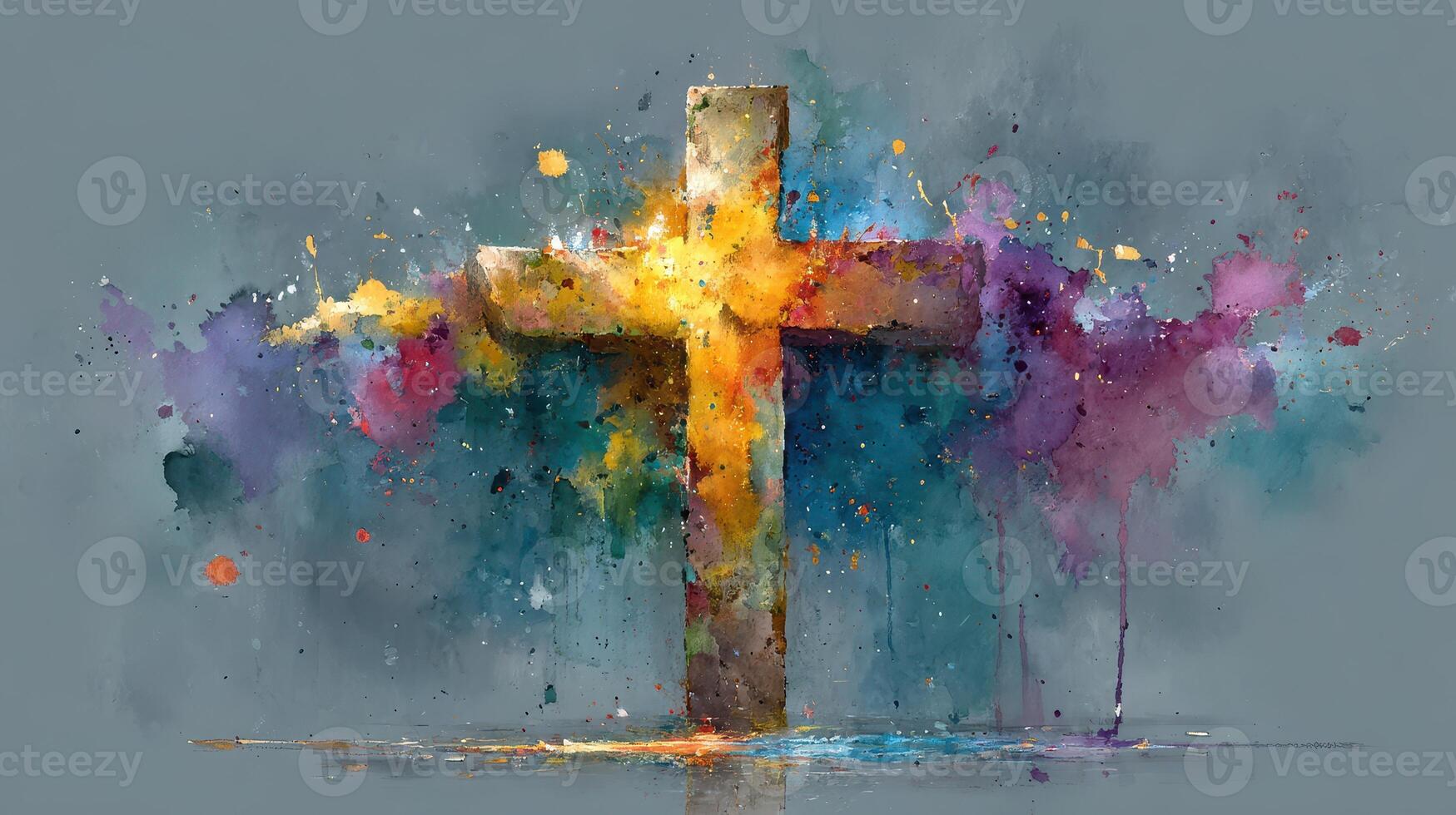 Colorful abstract representation of a cross reflecting faith and spirituality in an artistic interpretation photo