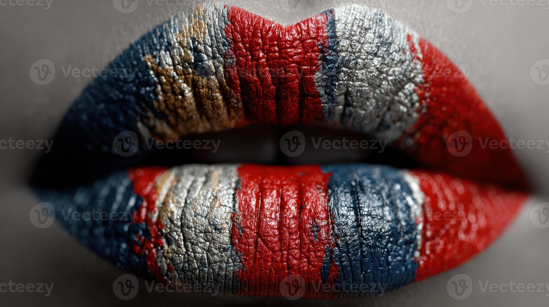 Unique artistic lip design featuring bold colors and textures in a close-up view photo