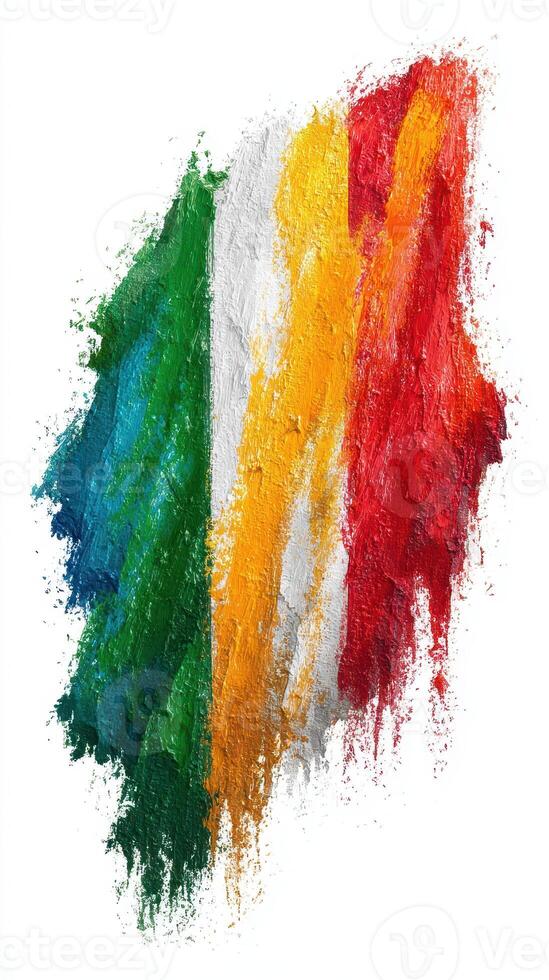 Irish flag painted in vibrant colors with textured brush strokes in a creative display of national pride and artistry photo