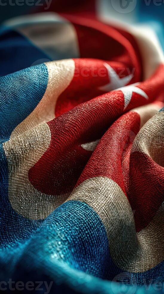 Cuban flag fabric displayed with vibrant colors and intricate textures under soft lighting in close-up photo