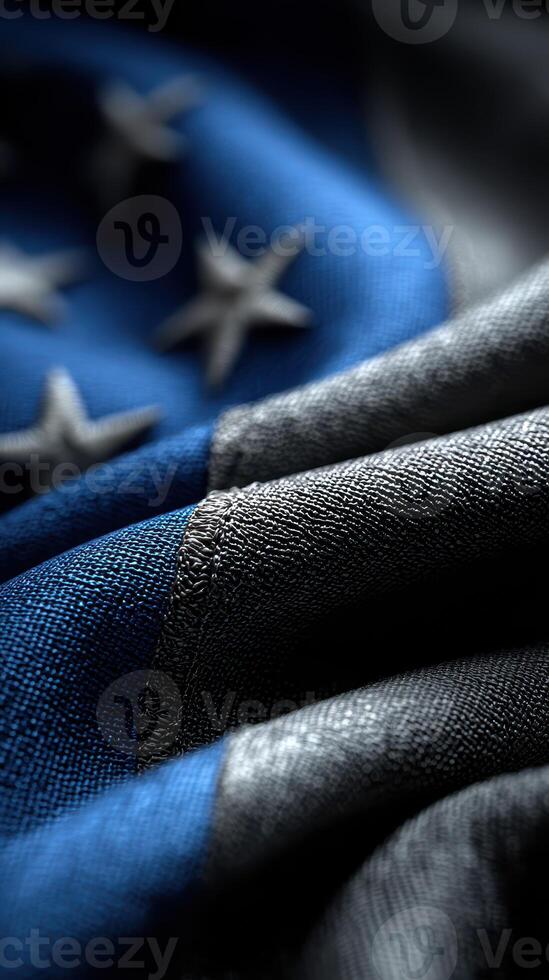 Flag representing unity and resilience with intricate details captured in soft lighting and textured fabric photo