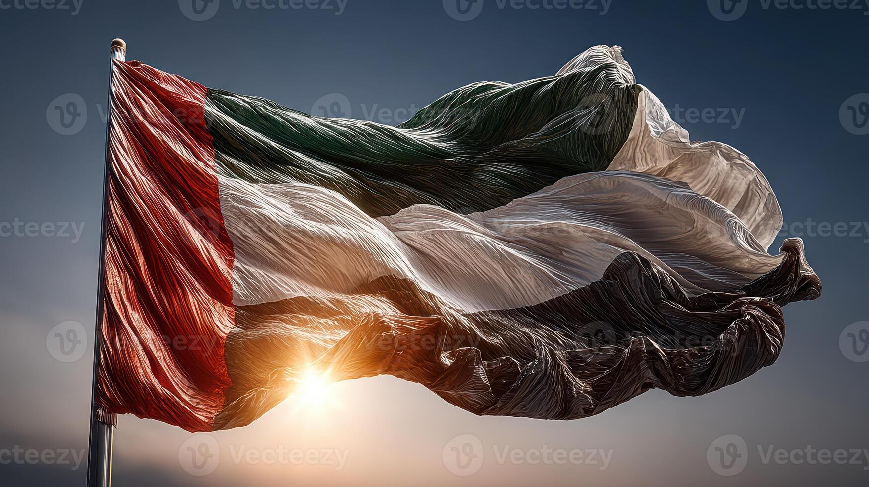 Flag of Sudan waving in sunset with vibrant colors and striking texture against a clear sky photo