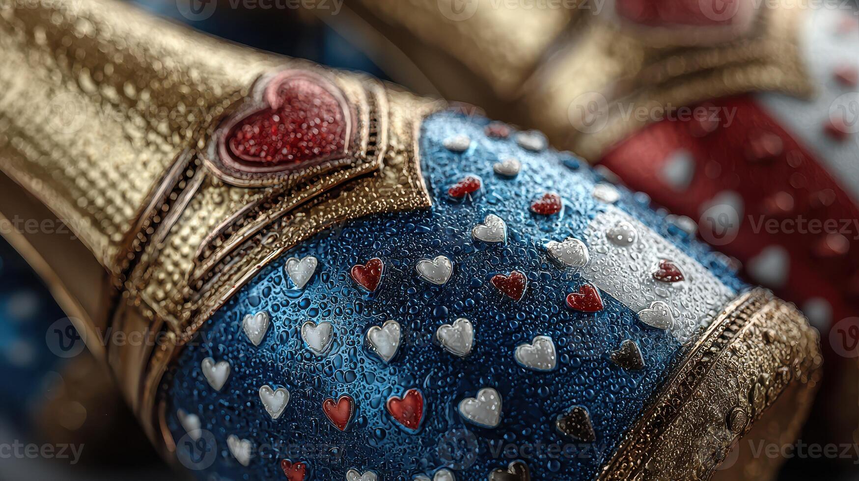 Colorful heart-themed bottles sparkle with moisture in a creative party setting photo