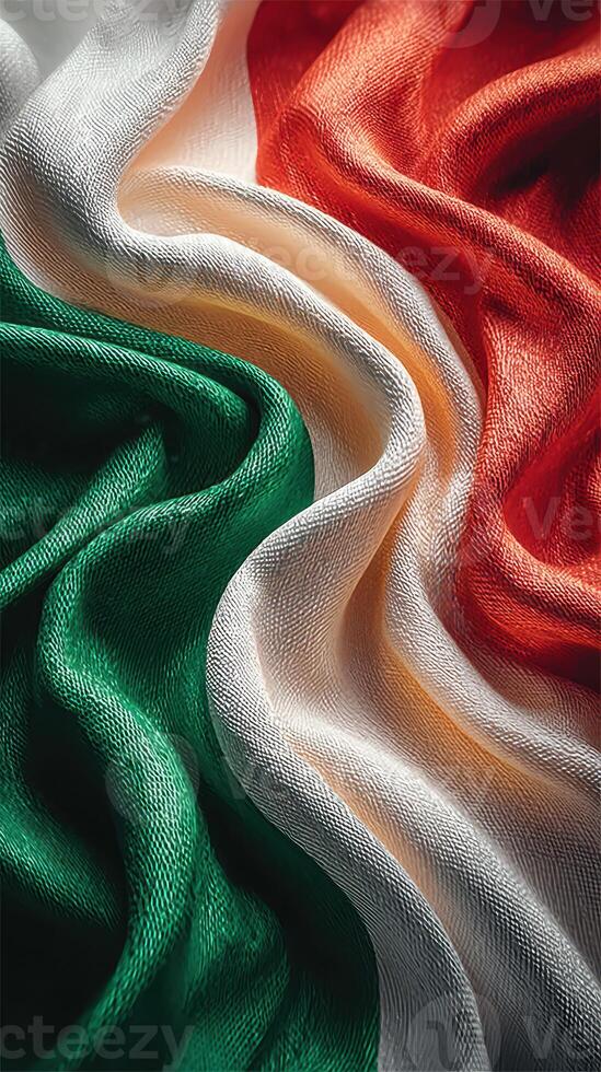 Vibrant fabric waves featuring the colors of a national flag captured in close-up detail photo