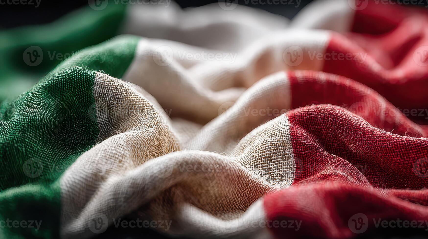 Waving fabric reveals the colors of the Italian flag in a detailed close-up shot showcasing its vibrant texture and design photo