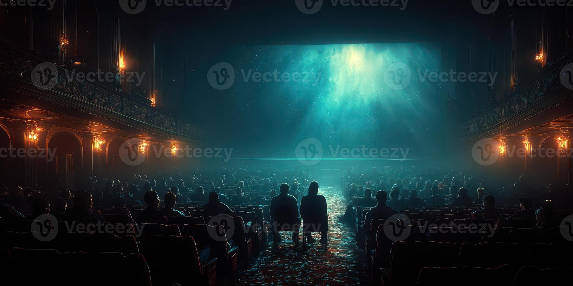 Audience immersed in a captivating performance at a historic theater during evening hours photo