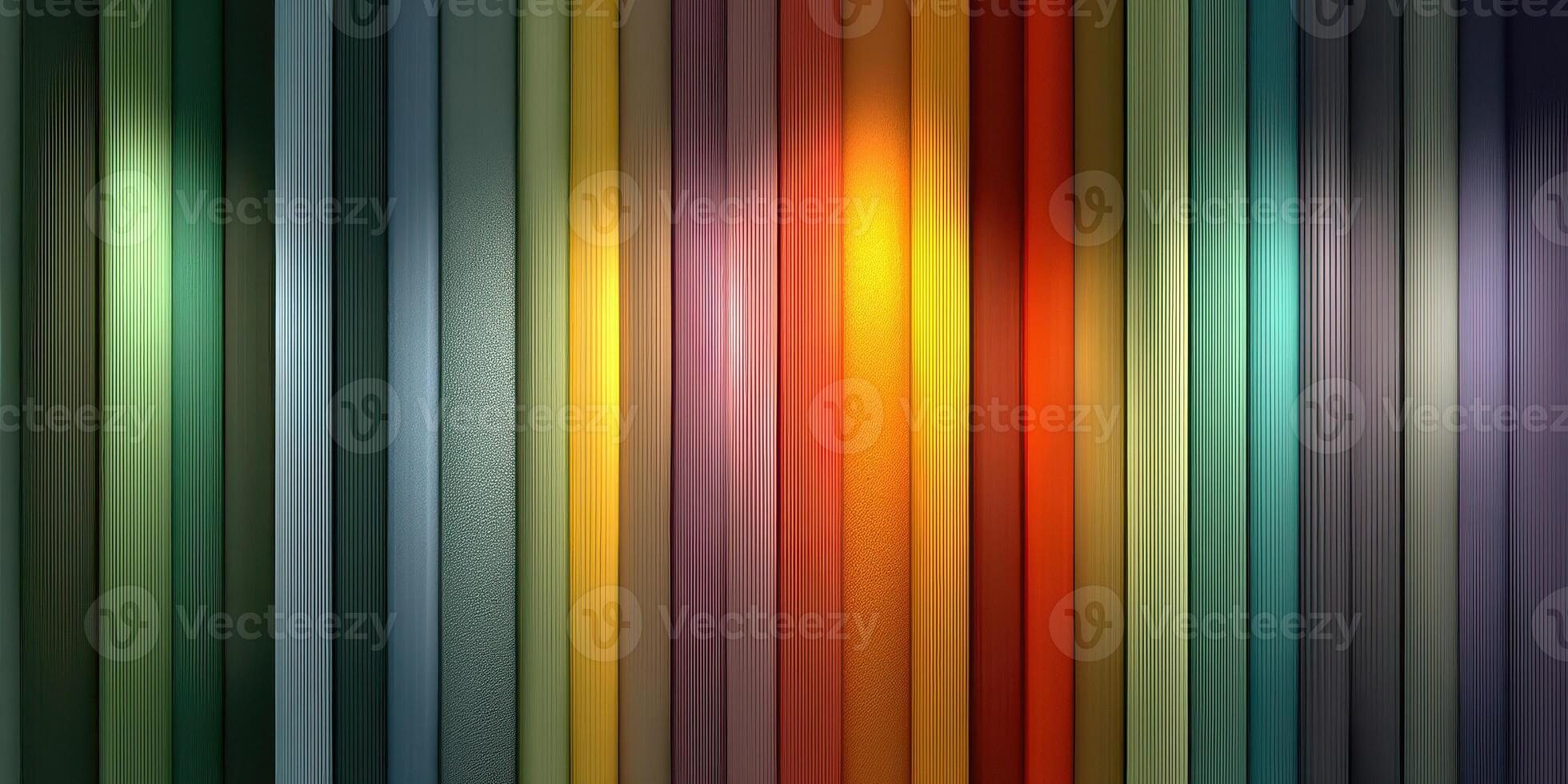 Colorful wooden planks arranged vertically in a well-lit interior space photo