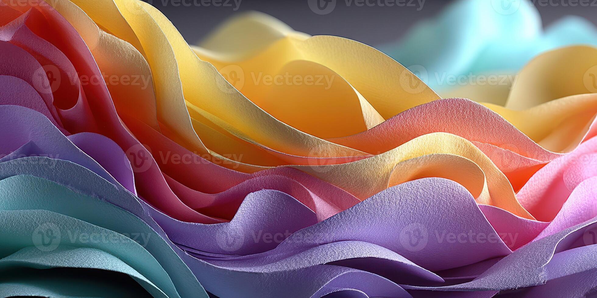 Colorful layers of textured paper create a vibrant and dynamic abstract display with curves and waves photo