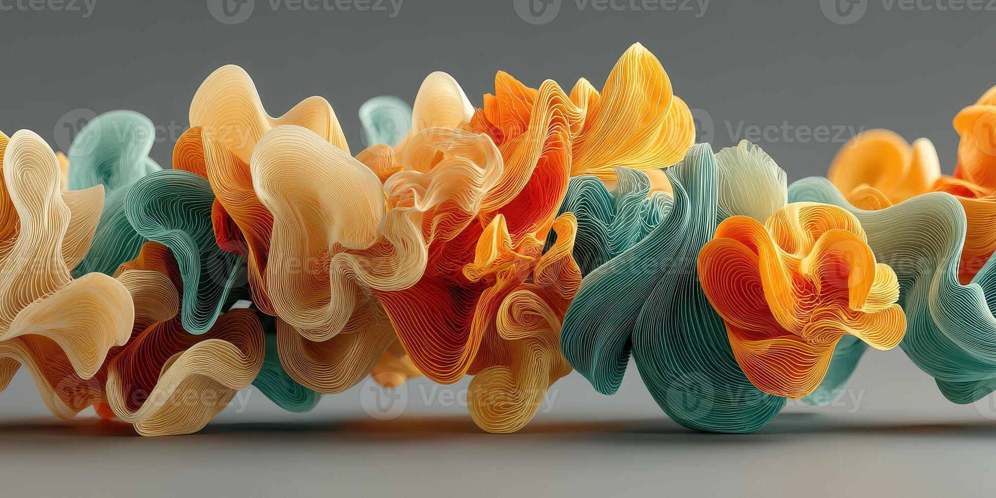 Colorful abstract paper sculpture displayed against a gray background showcasing intricate design and aesthetic craft photo