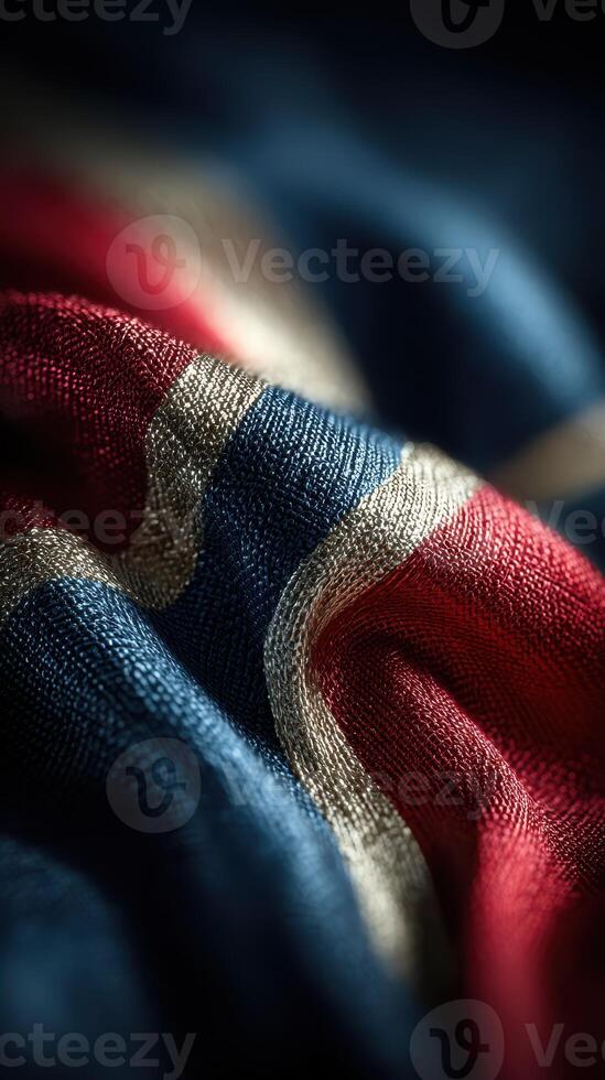Close-up view of colorful fabric showcasing intricate texture and rich hues in soft lighting photo