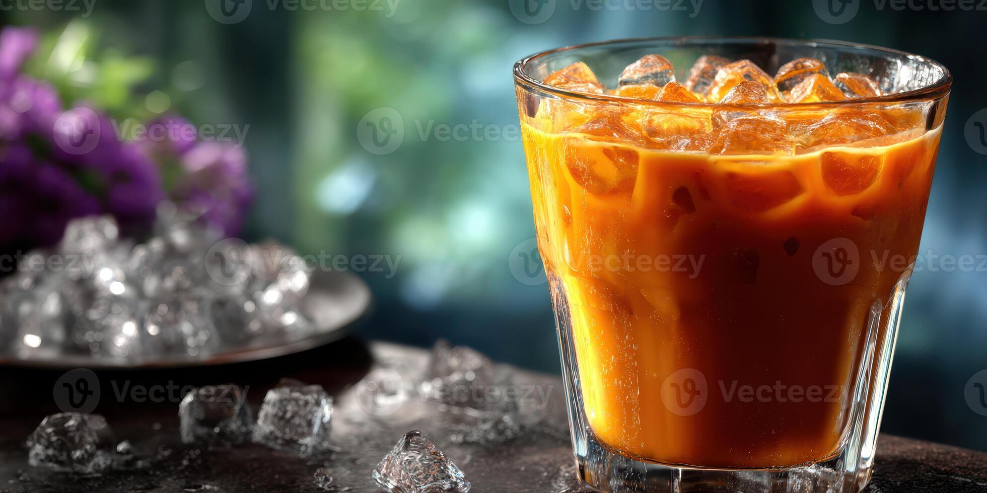 Enjoying a refreshing iced coffee drink with vibrant colors on a sunny day in a cozy cafe photo