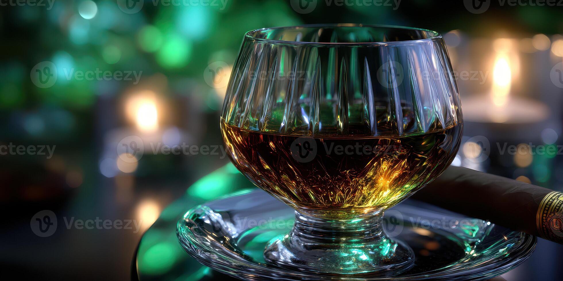 Enjoying a glass of whiskey with a cigar in a cozy lounge setting during the evening ambiance photo