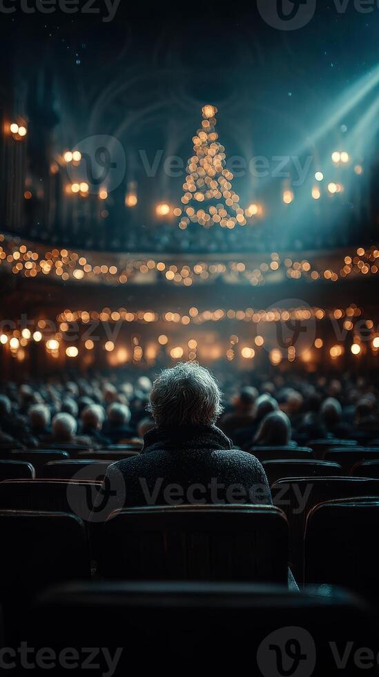 Spectators enjoy a mesmerizing performance in an ornate theater decorated with festive lights during the holiday season photo