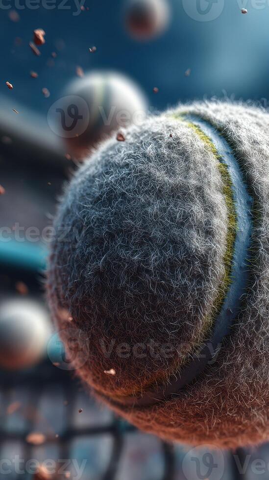 Exploring the impact of tennis balls in motion during an exciting match on a sunny day at a sports venue photo