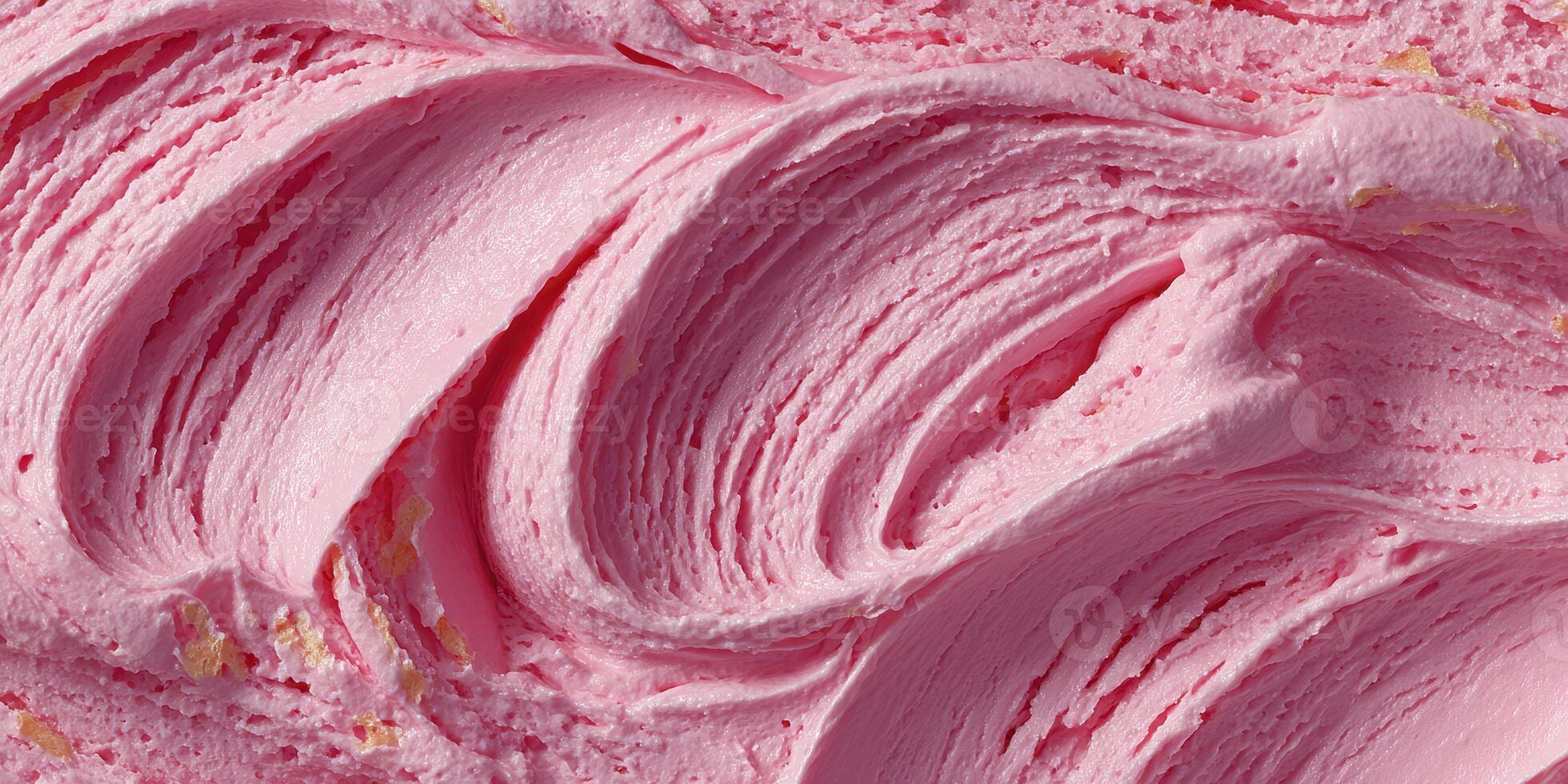 Soft, creamy pink frosting swirls on a dessert surface at a bakery during the afternoon photo