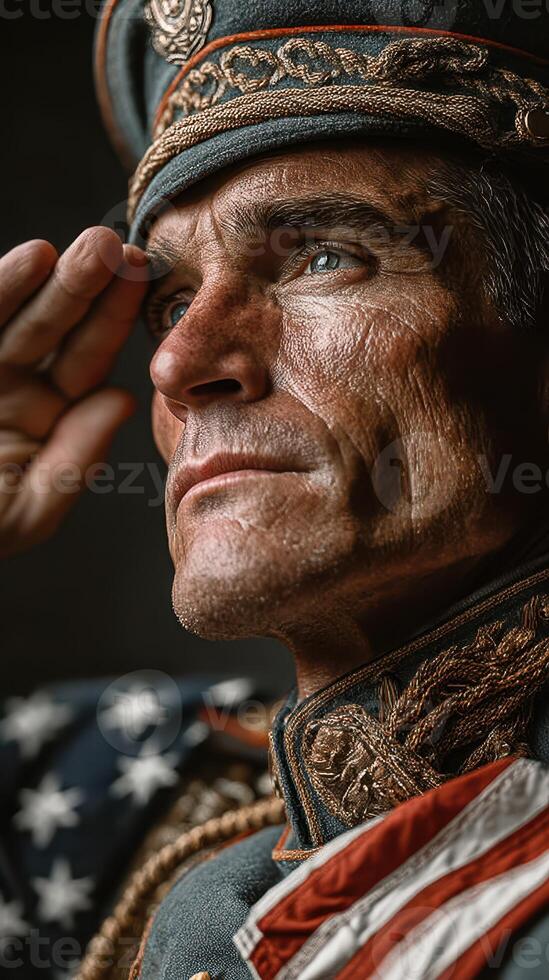 Veteran saluting in a historical uniform with respect for service and sacrifice photo