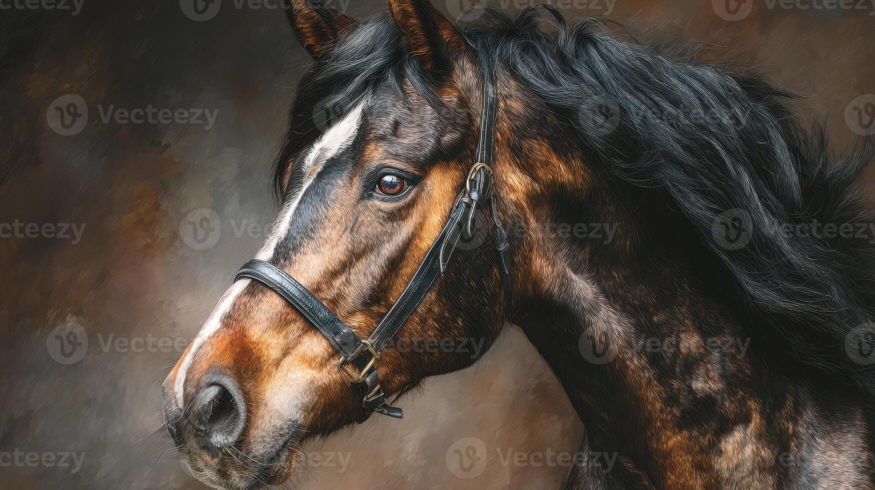 Majestic horse portrait showcasing rich colors and dynamic textures in a studio setting photo