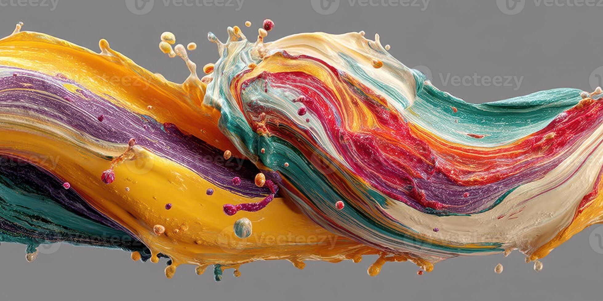 Vibrant abstract swirl of paint in bright colors with dynamic movement captured against a gray background photo
