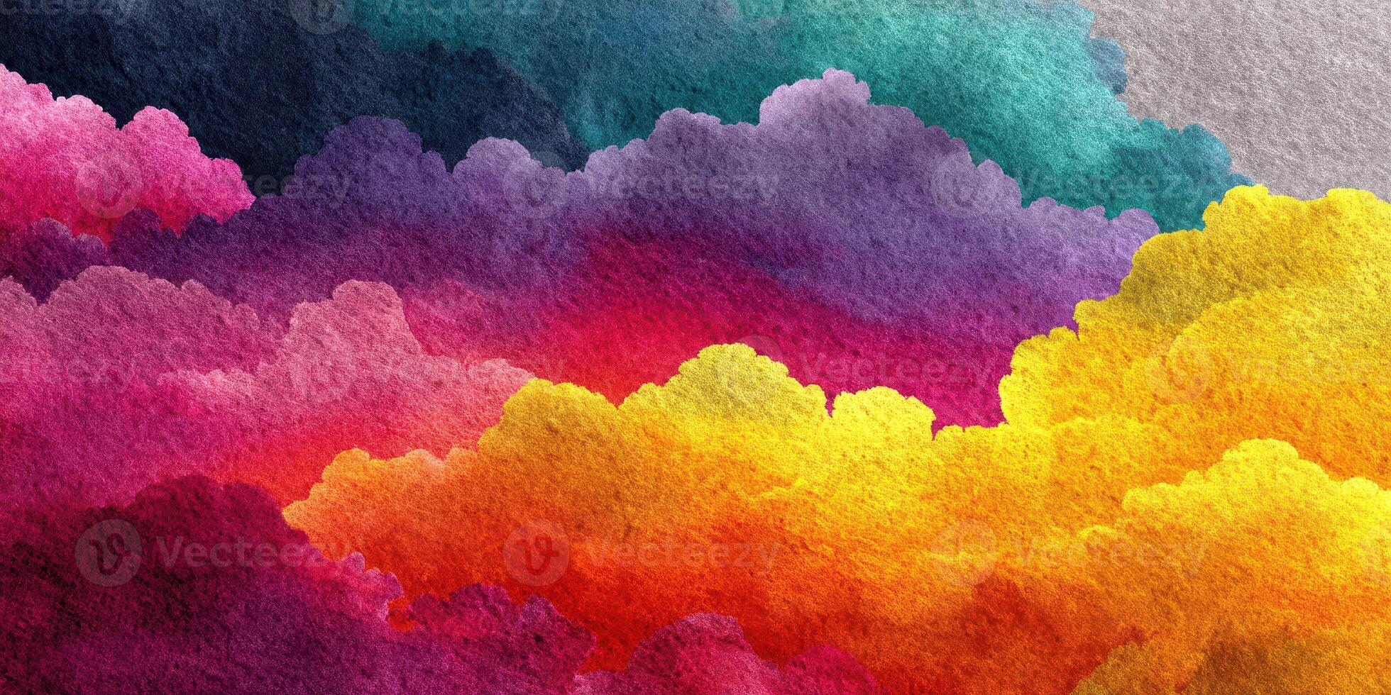 Vibrant watercolor clouds create a stunning display of color at sunset over a serene landscape photo