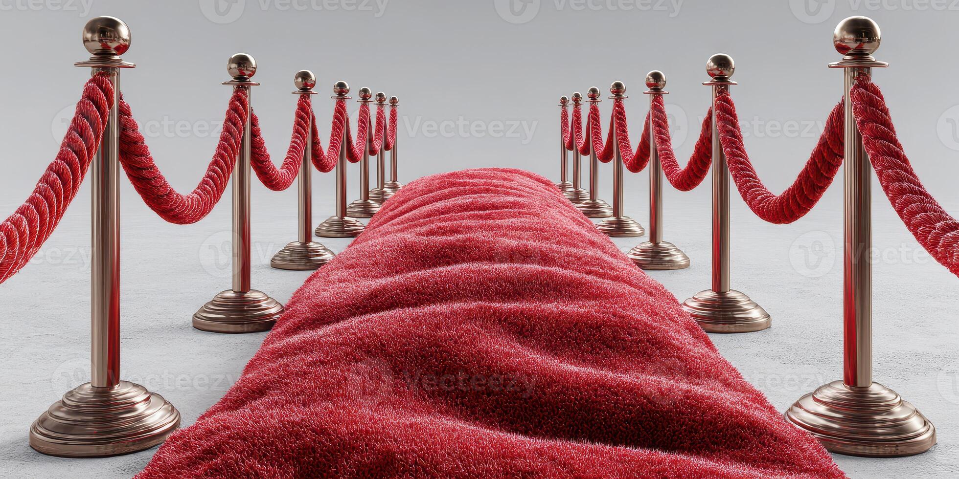 Red carpet pathway lined with polished stanchions and ropes inviting guests to a glamorous event in a stylish venue photo