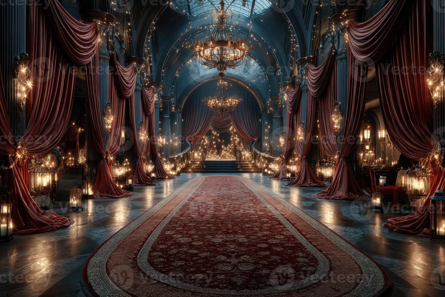 Elegant ballroom with luxurious decor and warm lighting during a lavish evening event in an ornate setting photo