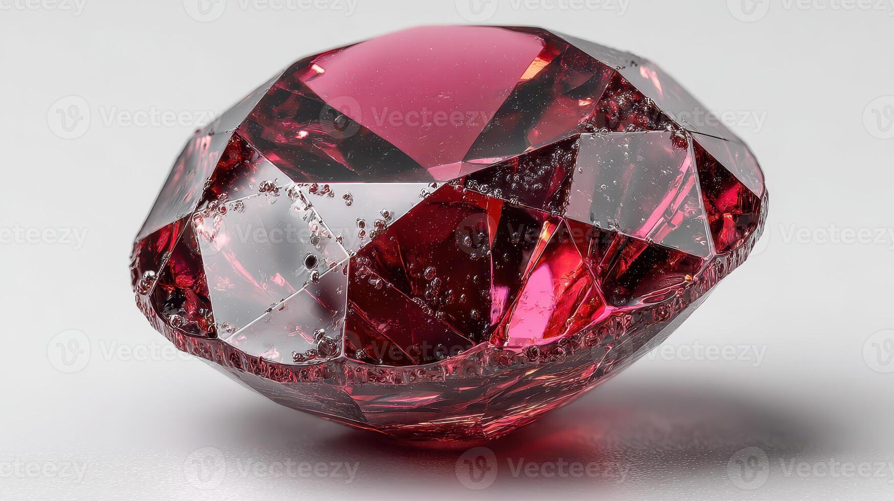 Stunning red gem showcases intricate facets reflecting light in a striking, colorful display of beauty and clarity photo