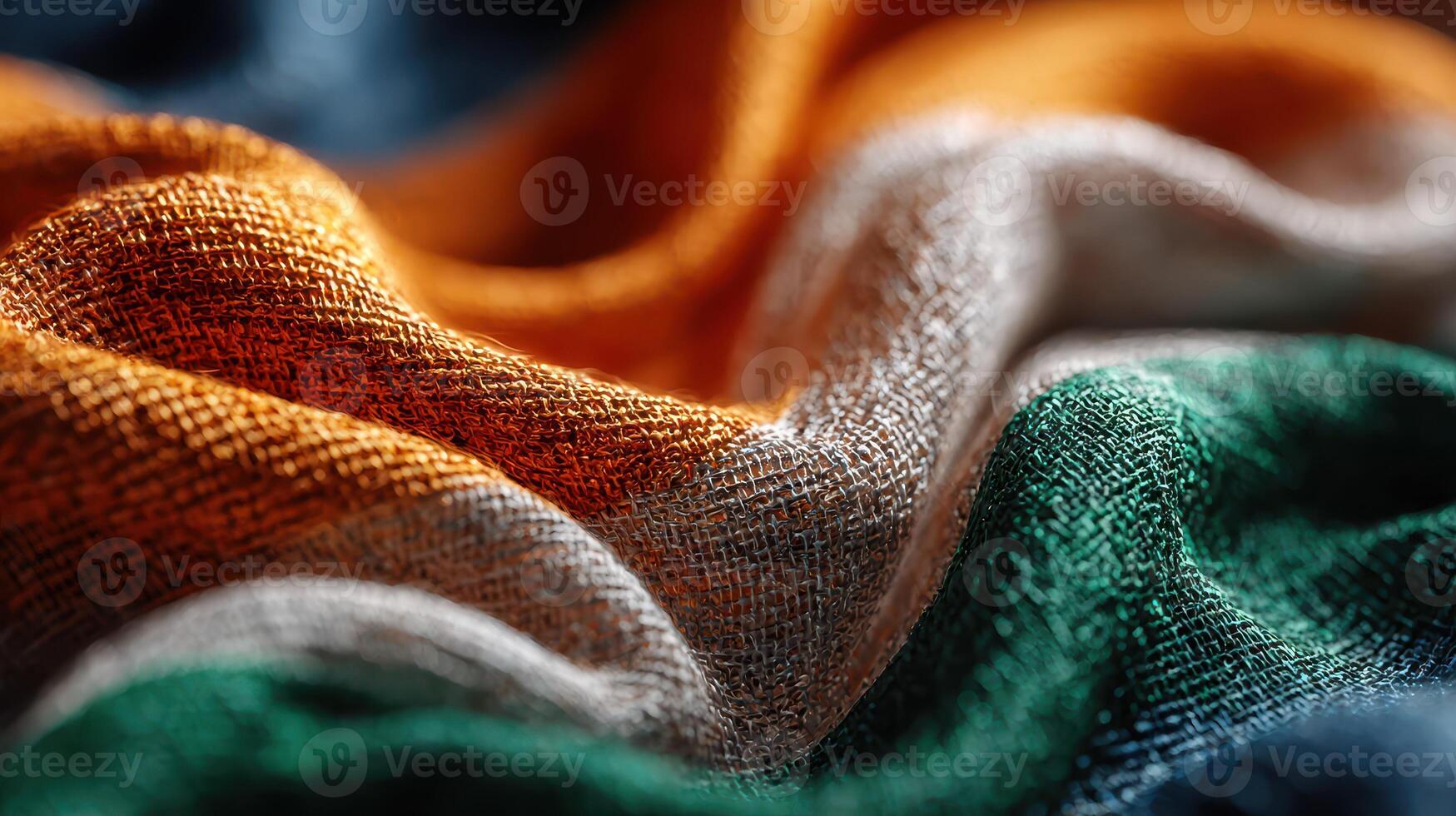 Waves of fabric showcasing the colors of the Indian flag in a close-up view highlighting texture and detail photo