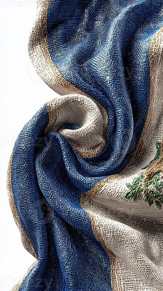 Woven fabric with intricate design showcasing rich textures and colors in a close-up view emphasizing craftsmanship and detail photo