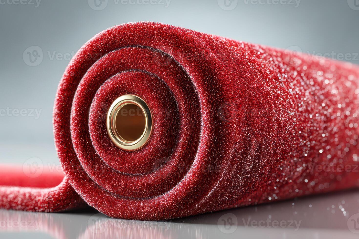 Elegant red fabric roll with glittering texture and gold eyelet for stylish decor and projects photo