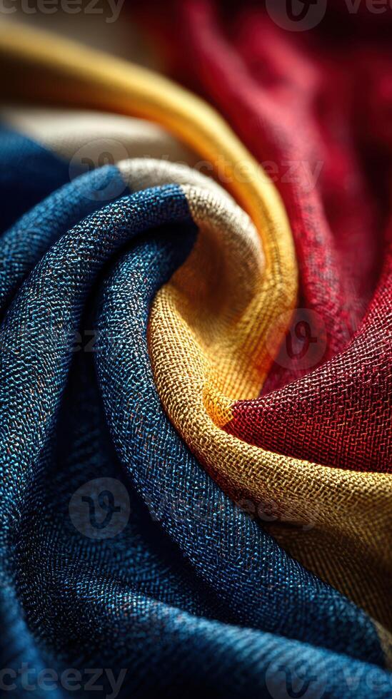 Colorful fabric waves showcase rich textures and vibrant hues in an artistic arrangement, perfect for textile enthusiasts and designers photo