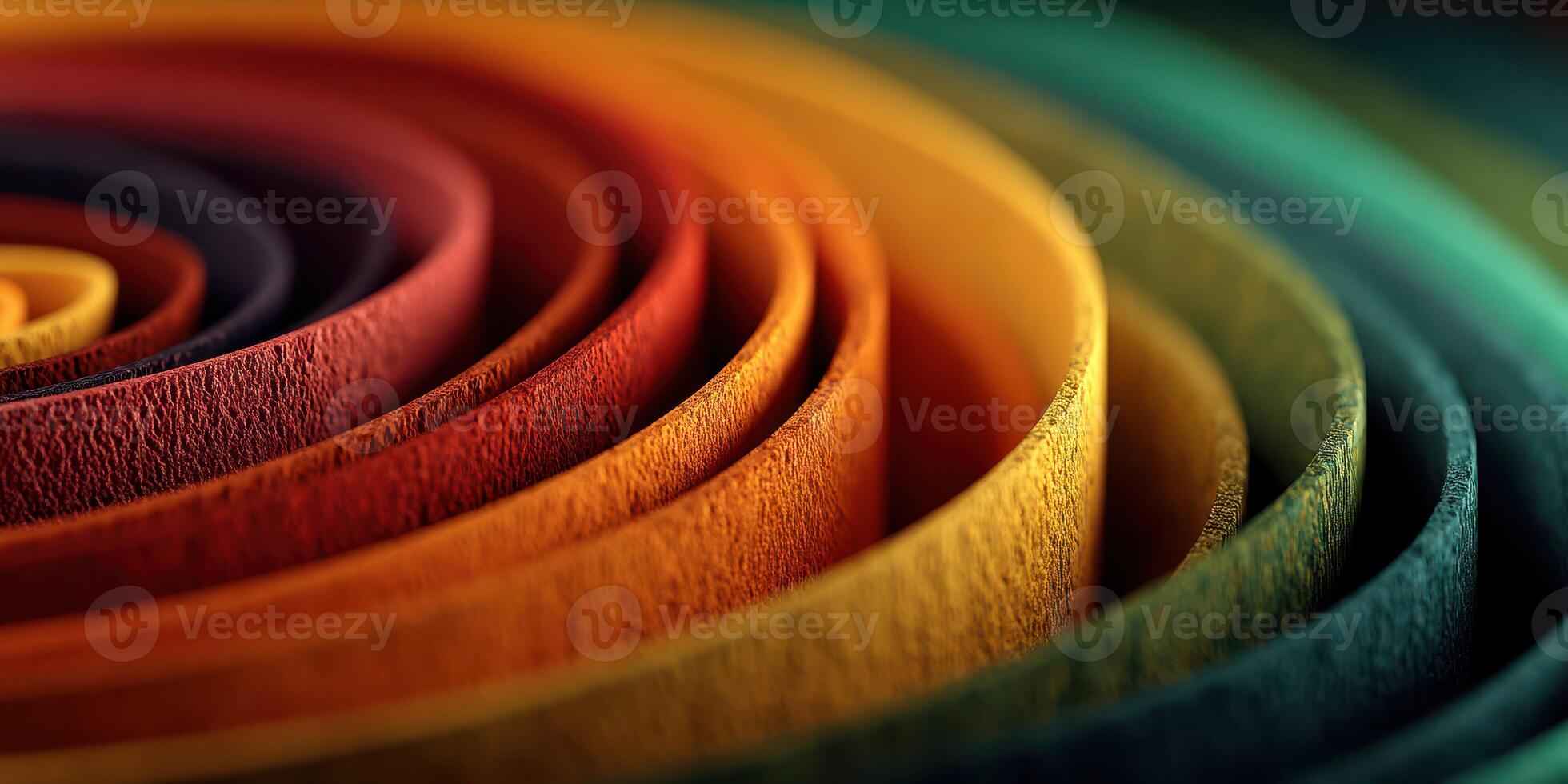 Colorful spirals of textured fabric create an intricate pattern in a close-up view with vibrant colors blending elegantly photo