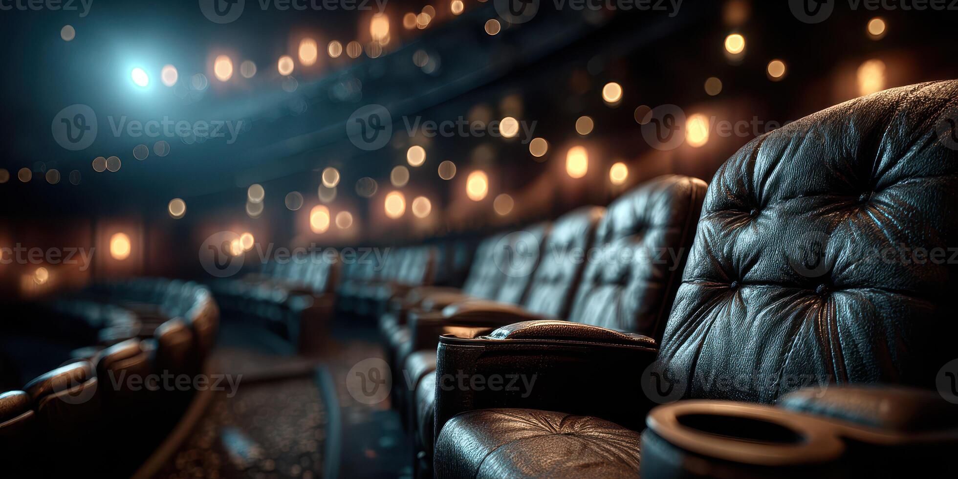 Cozy leather theater seats illuminated by soft lights create an inviting atmosphere in a performance venue photo