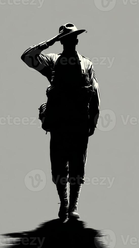 Soldier saluting in a monochrome illustration during a somber moment of reflection and honor photo