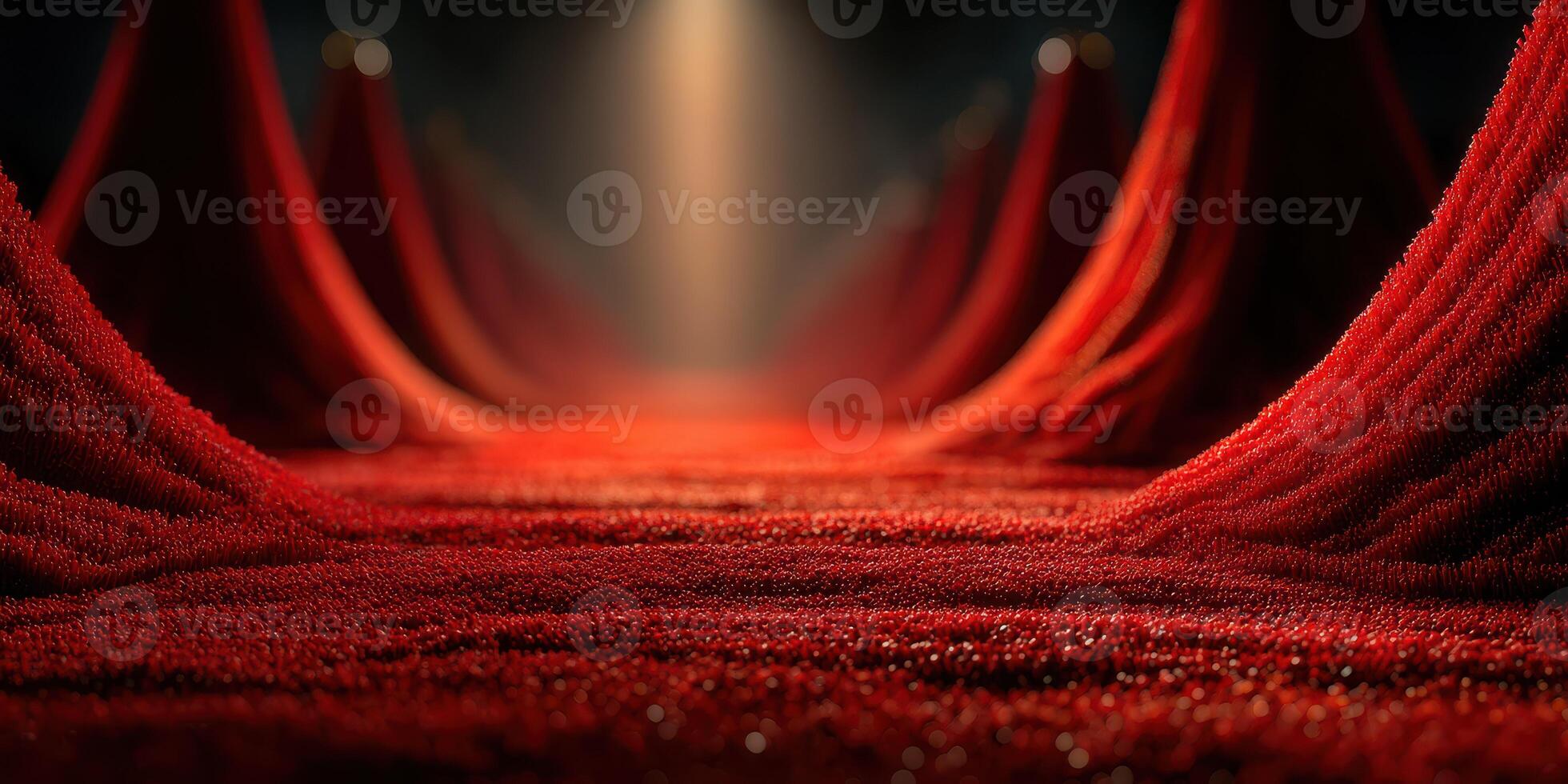 Vibrant red landscape created with textured fabric, illuminated in dim light, showcasing an artistic interpretation of depth and movement photo