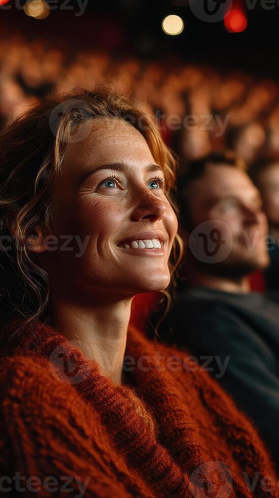 Audience members enjoy a captivating performance in a vibrant theater filled with excitement and anticipation photo