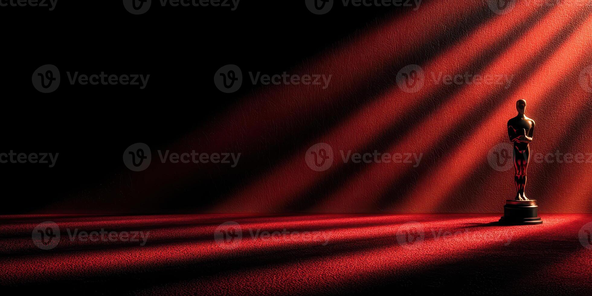 Spotlight on an award statue with dramatic lighting in a dimly lit room during an evening celebration photo