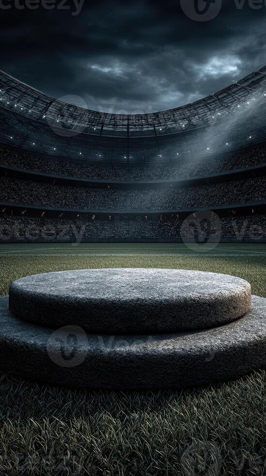 Empty sports stadium awaiting the next thrilling match under a dramatic sky photo