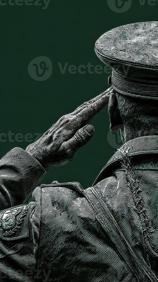 Soldier saluting during a ceremony in a somber setting at dusk showcasing respect and honor photo