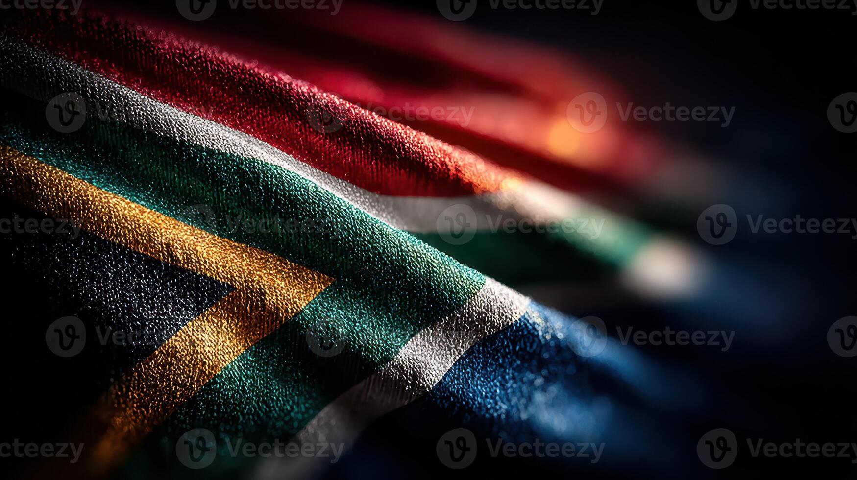South African flag waving in the breeze capturing vibrant colors and textures of national pride photo