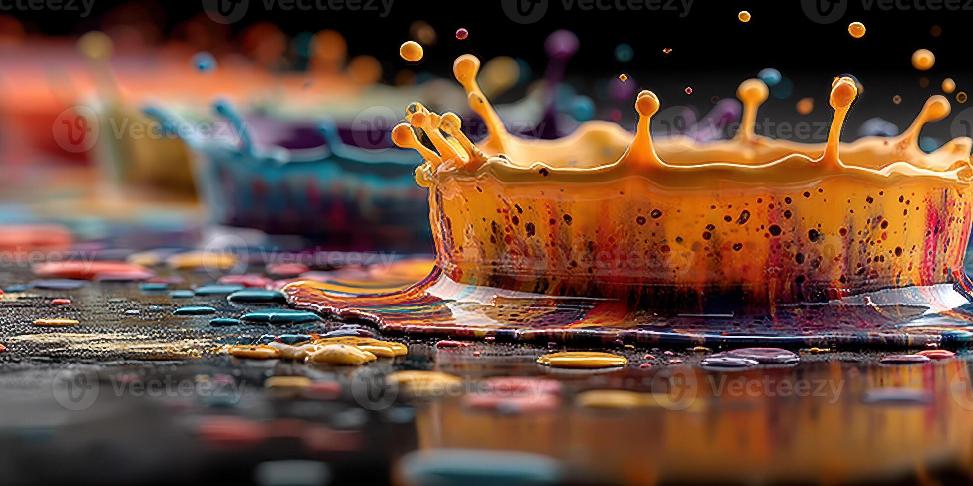 Colorful paint splashes create captivating patterns on a surface during an artistic display event photo