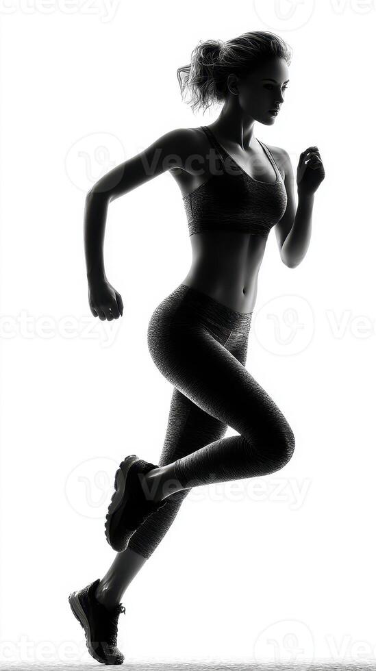 Athlete running with determination in a minimalist studio setting during a fitness training session photo
