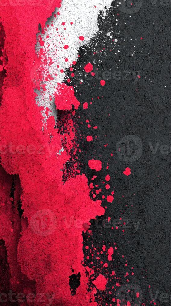 Dynamic abstract composition with red and black splashes on textured surface showcasing creative potential photo