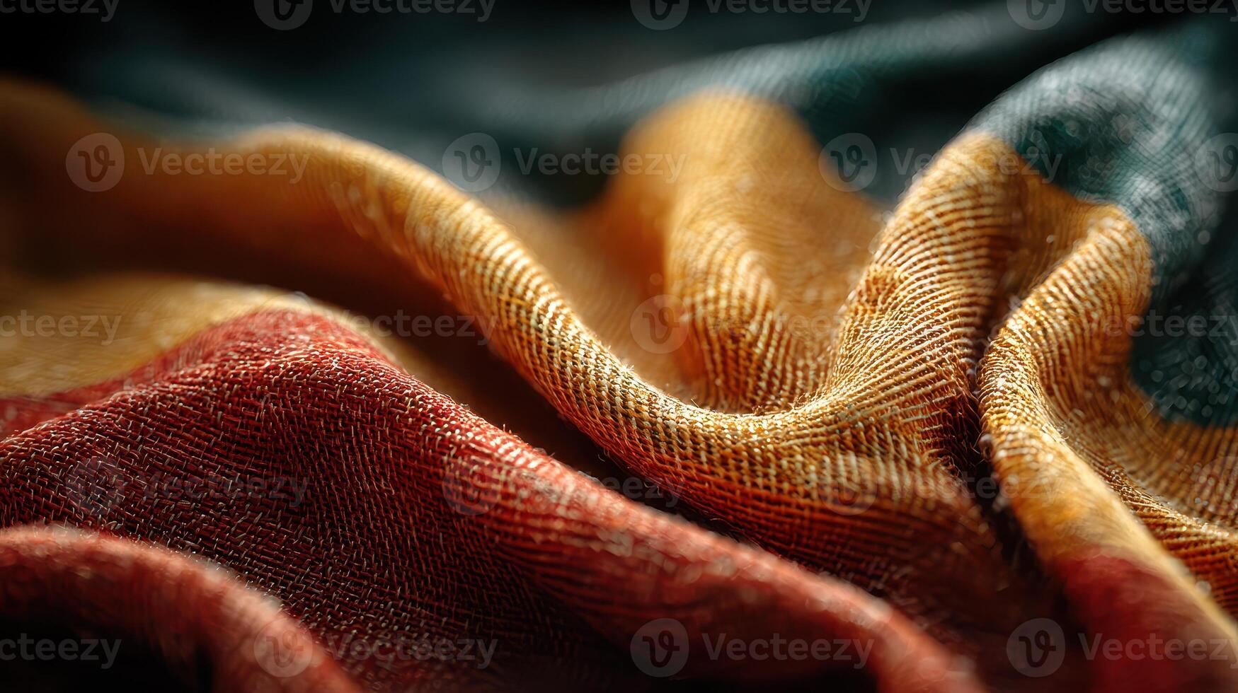 Textured fabric showcases intricate weave patterns in warm tones under soft lighting in a textile workshop photo