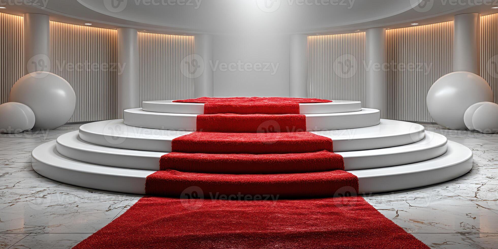 Elegant red carpet staircase setup for a prestigious event in an upscale venue photo