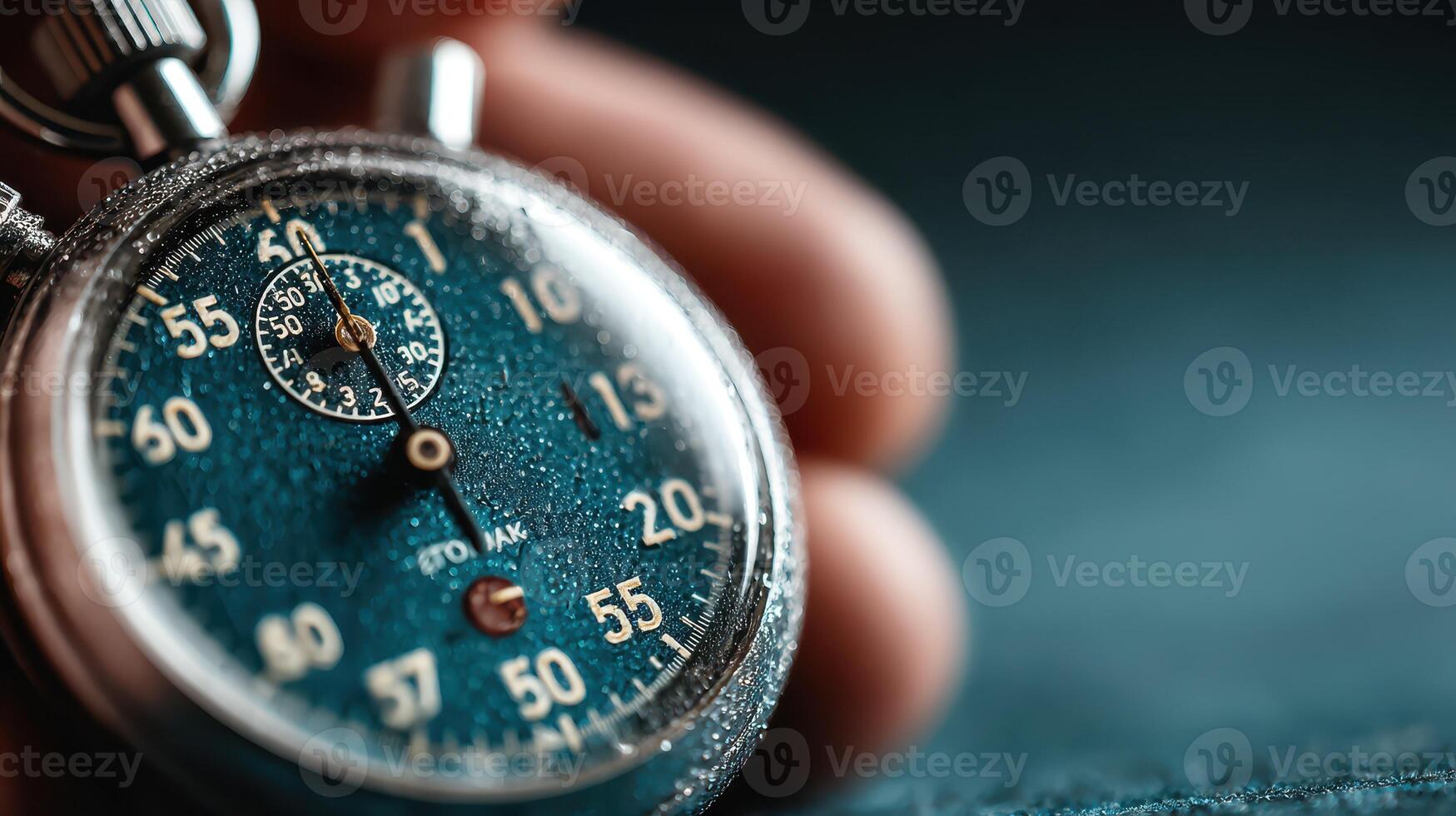 Vintage stopwatch resting in hand, highlighting craftsmanship and intricate details in a close-up view photo